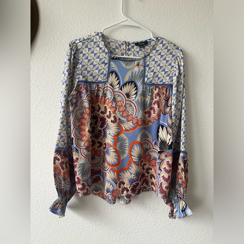 Fate | long sleeve mixed pattern peasant blouse